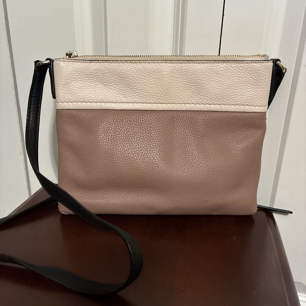 Kate Spade New York Jackson Zip Pebbled Leather Crossbody Bag Tan Cream Black - Picture 4 of 11